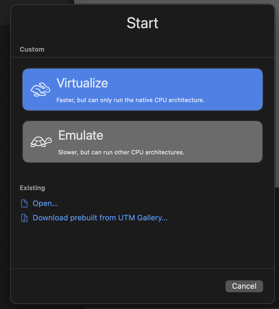 select virtualise when creating vm